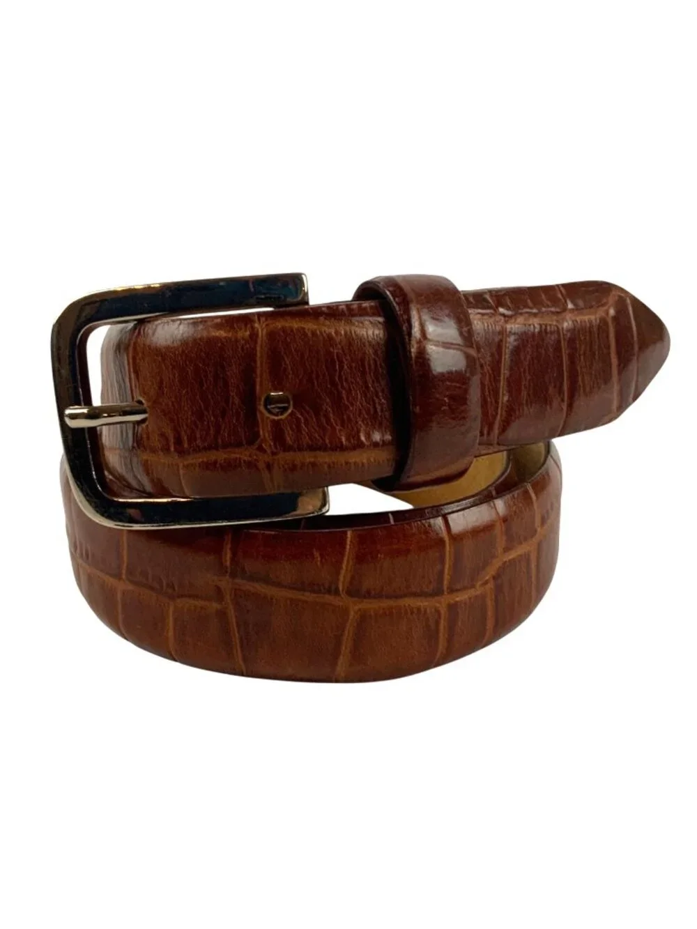 Canali Mens Brown Croc Embossed Leather Belt US Size 34 EU 85 cm Made in Italy